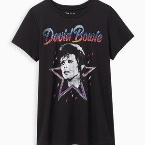 TORRID David Bowie Size 3 Fitted Jeweled Crew Tee Black Vinyl Icons NWOT